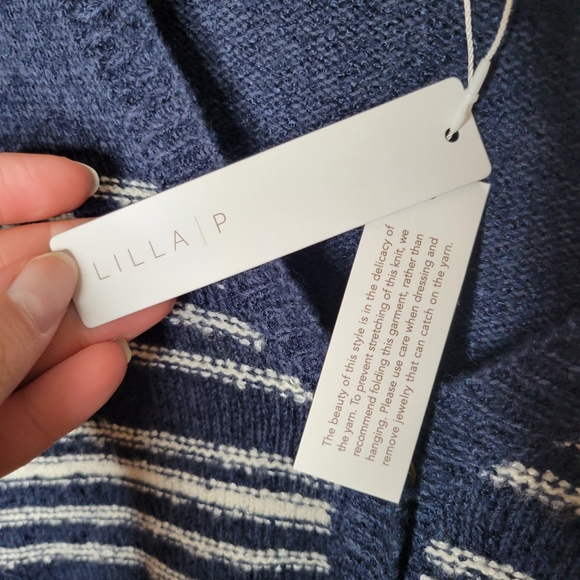 Lilla P Stripe Terry Henley Pullover Sweater Blue/Cream MEDIUM & LARGE NWT - Picture 10 of 12